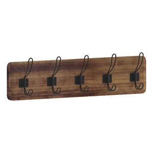 Vintage Wall Mounted Coat Rack with 5 Coat Hooks in Classic Brown Finish