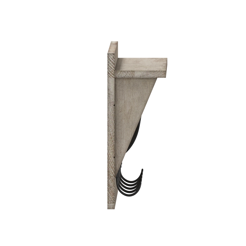 Wall Mounted Coat Rack with Upper Shelf and Coat Hooks in Weathered Finish