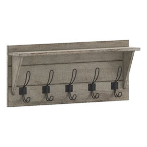 Wall Mounted Coat Rack with Upper Shelf and Coat Hooks in Weathered Finish