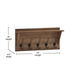 Wall Mounted Coat Rack with Upper Shelf and Coat Hooks in Rustic Brown Finish