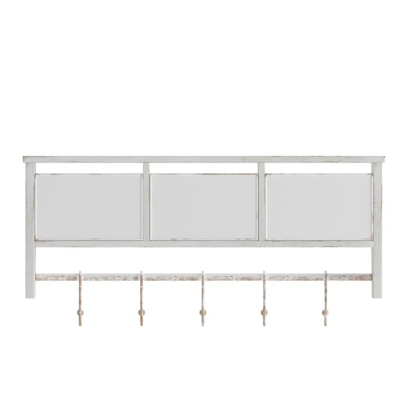 Wall Mounted Coat Rack with Upper Shelf Wire Baskets and Hooks in Whitewashed