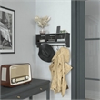 Wall Mounted Coat Rack with Upper Shelf Wire Baskets and Hooks in Blackwashed