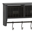 Wall Mounted Coat Rack with Upper Shelf Wire Baskets and Hooks in Blackwashed