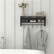Wall Mounted Coat Rack with Upper Shelf Wire Baskets and Hooks in Blackwashed