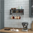 Wall Mounted Coat Rack with Upper Shelf Wire Baskets and Hooks in Blackwashed