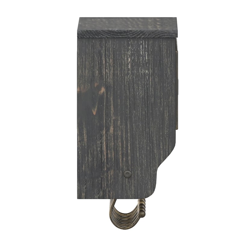Wall Mounted Coat Rack with Upper Shelf Wire Baskets and Hooks in Blackwashed