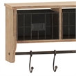 Wall Mounted Coat Rack with Upper Shelf Wire Baskets and Hooks in Rustic Brown