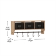 Wall Mounted Coat Rack with Upper Shelf Wire Baskets and Hooks in Rustic Brown