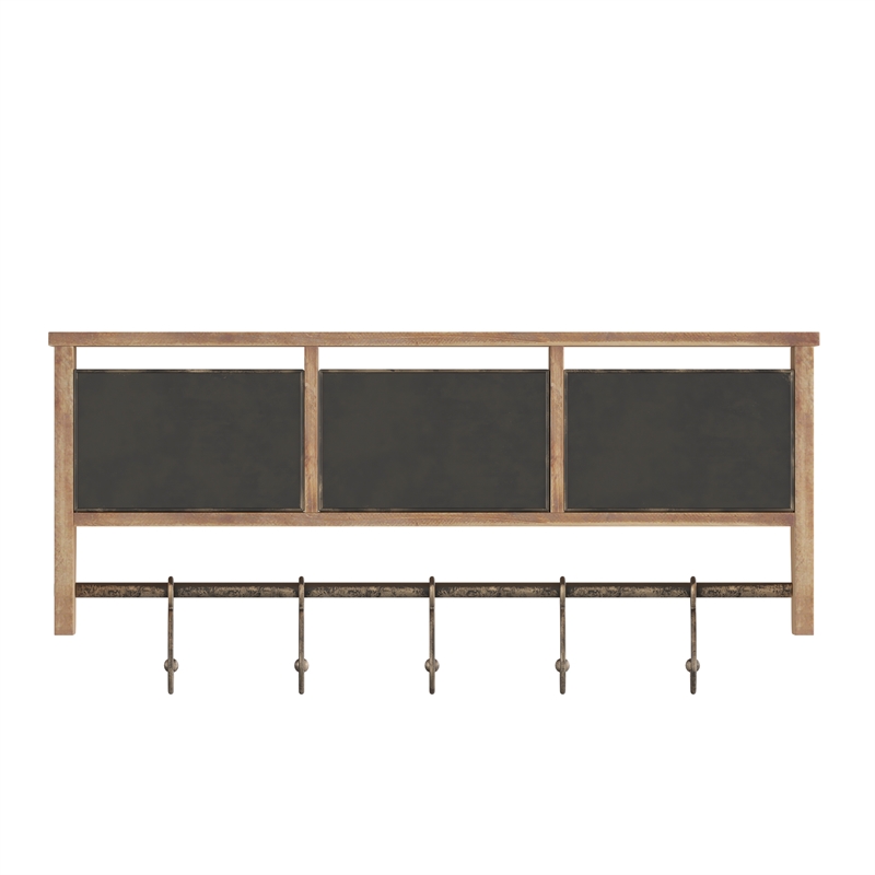 Wall Mounted Coat Rack with Upper Shelf Wire Baskets and Hooks in Rustic Brown