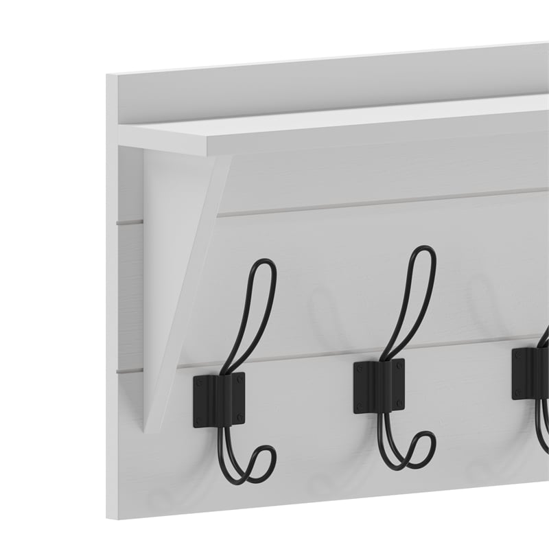 Wall Mounted Coat Rack with Upper Shelf and Coat Hooks in Solid White Finish