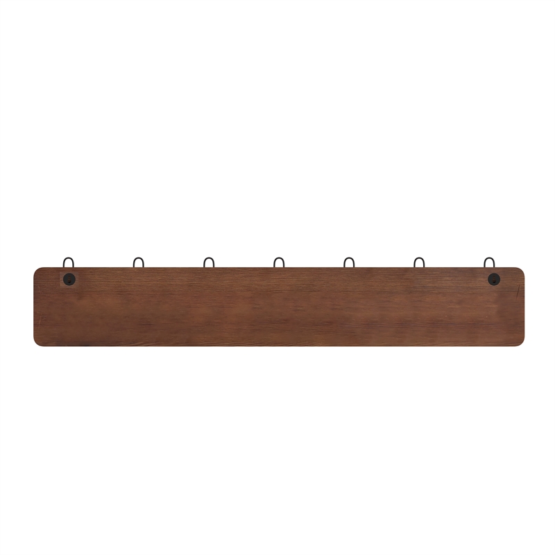 Vintage Wall Mounted Storage Rack with 7 Hooks in Rustic Brown Finish