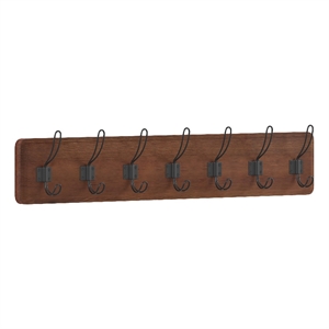 Vintage Wall Mounted Storage Rack with 7 Hooks in Rustic Brown Finish