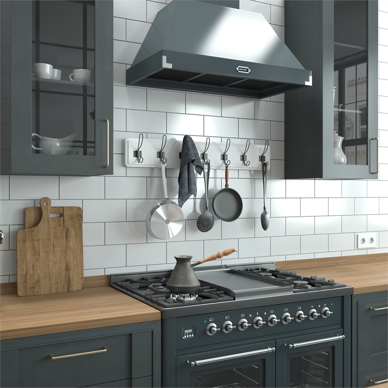 Vintage Wall Mounted Storage Rack with 7 Hooks in Solid White Finish