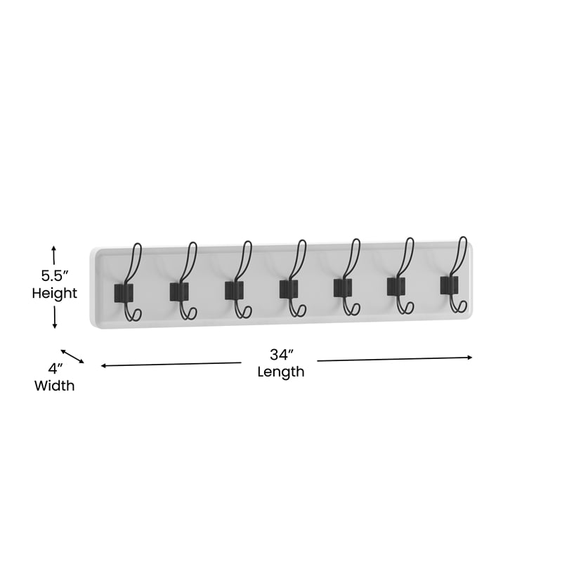Vintage Wall Mounted Storage Rack with 7 Hooks in Solid White Finish