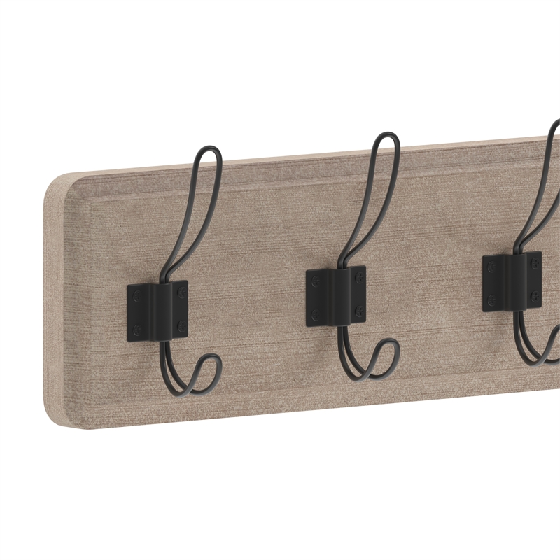 Vintage Wall Mounted Storage Rack with 7 Hooks in Weathered Brown Finish