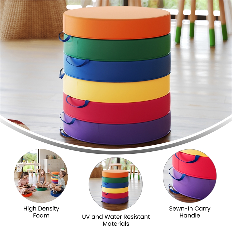 Commercial Plastic Classroom Floor Cushions with Handles-Primary Colors