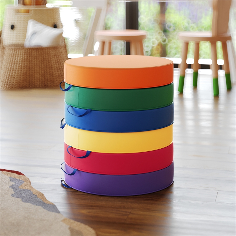 Commercial Plastic Classroom Floor Cushions with Handles-Primary Colors