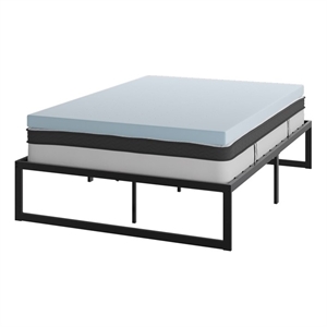 14&quot Full Platform Bed Frame 10&quot Pocket Spring Mattress & 3&quot Memory Foam Topper