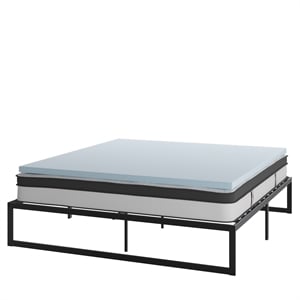 14&quot King Platform Bed Frame 10&quot Pocket Spring Mattress & 3&quot Memory Foam Topper