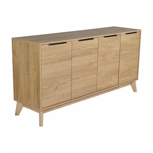 60&quot Buffet Cabinet with 4 Soft Close Doors and Adjustable Shelves - Lt Natural