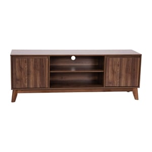 Walnut 60&quot TV Stand with Adjustable Middle Shelf - Dual Soft Close Storage Doors