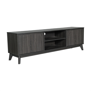 70&quot TV Stand with Adjustable Middle Shelf - Soft Close Storage Doors-BLK Wash
