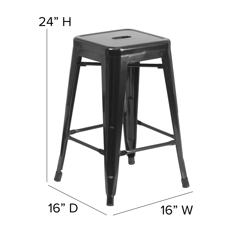 Indoor/Outdoor Backless Counter Stool with Poly Seat - Black/Black