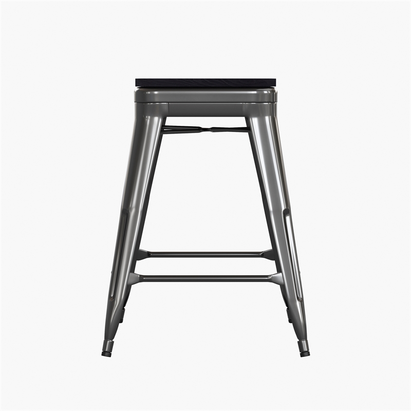 Indoor/Outdoor Backless Counter Stool with Poly Seat - Black/Black