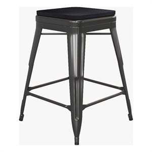 Indoor/Outdoor Backless Counter Stool with Poly Seat - Black/Black