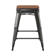 Indoor/Outdoor Backless Counter Stool with Poly Seat - Black/Teak