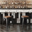 Indoor/Outdoor Backless Counter Stool with Poly Seat - Black/Teak