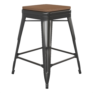 Indoor/Outdoor Backless Counter Stool with Poly Seat - Black/Teak