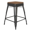 Indoor/Outdoor Backless Counter Stool with Poly Seat - Black/Teak
