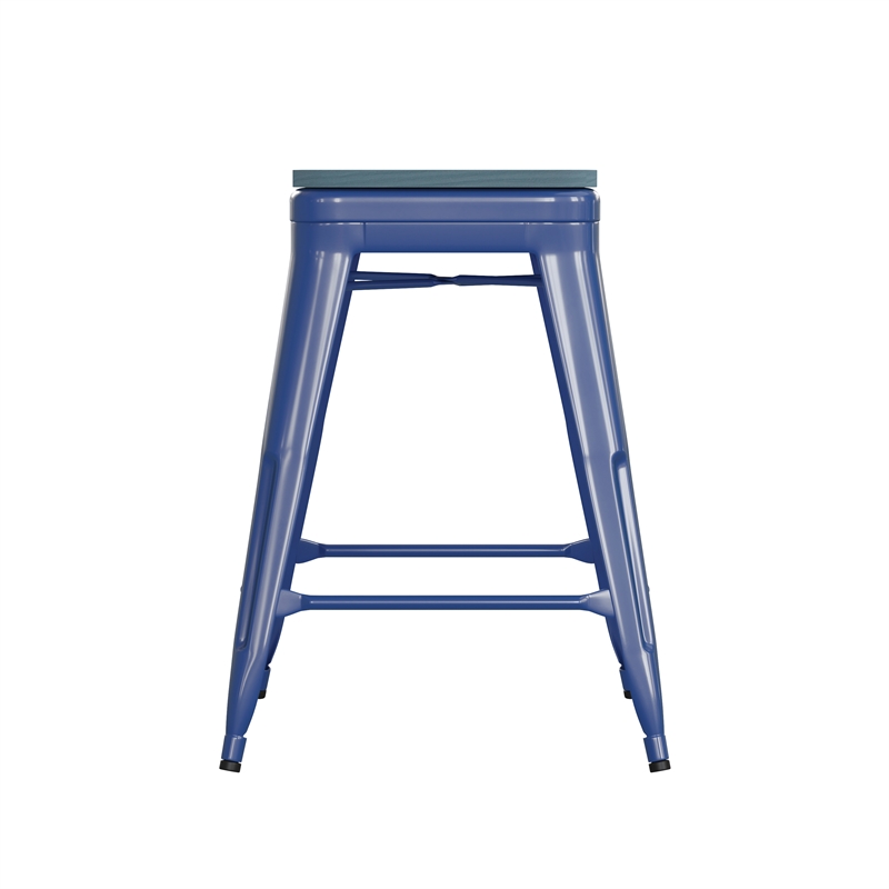 Indoor/Outdoor Backless Counter Stool with Poly Seat - Blue/Teal-Blue