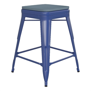 Indoor/Outdoor Backless Counter Stool with Poly Seat - Blue/Teal-Blue