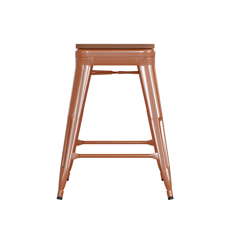 Indoor/Outdoor Backless Counter Stool with Poly Seat - Orange/Teak