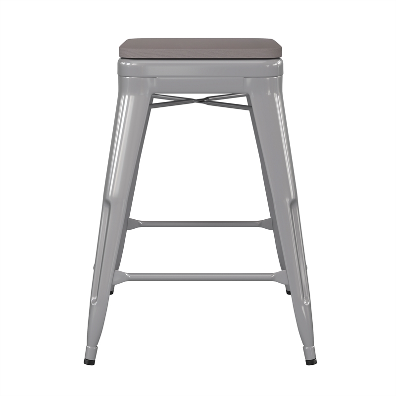 Indoor/Outdoor Backless Counter Stool with Poly Seat - Silver/Gray