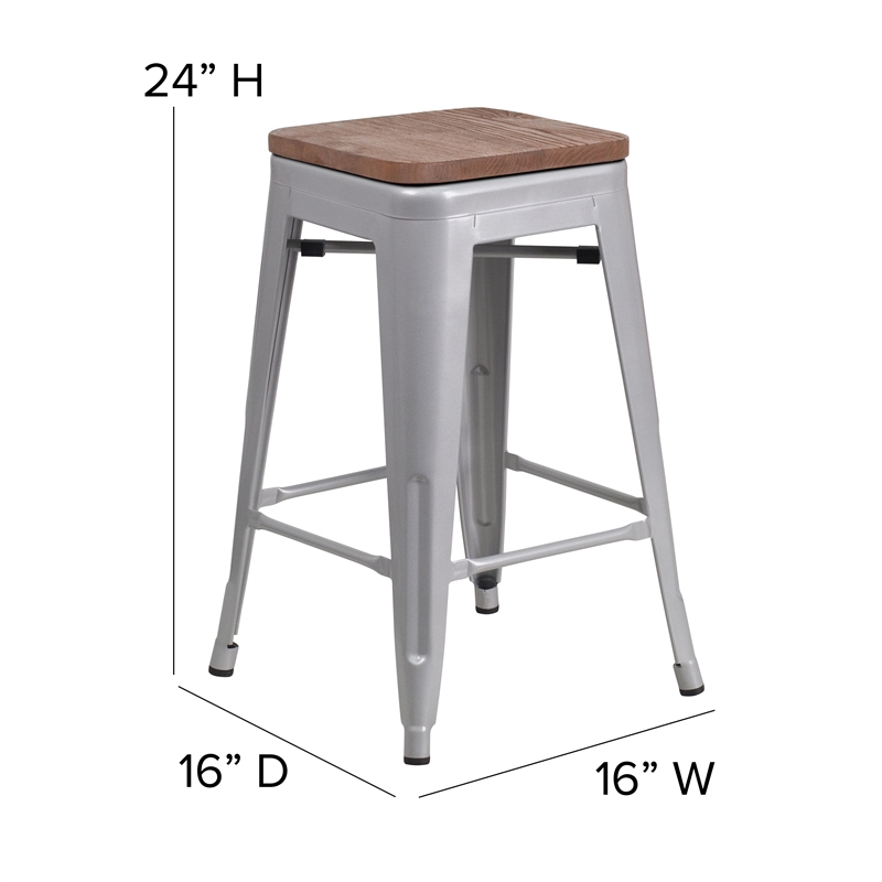 Indoor/Outdoor Backless Counter Stool with Poly Seat - Silver/Gray