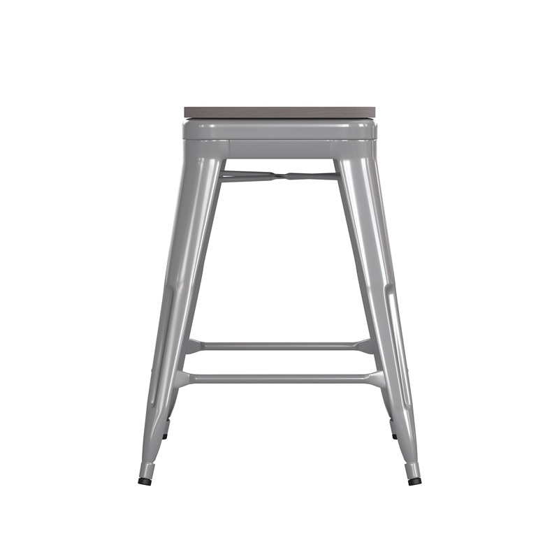 Indoor/Outdoor Backless Counter Stool with Poly Seat - Silver/Gray
