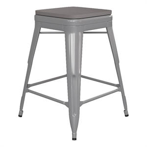 Indoor/Outdoor Backless Counter Stool with Poly Seat - Silver/Gray