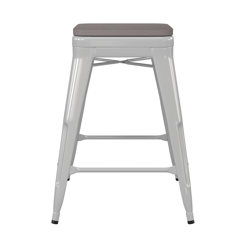 Indoor/Outdoor Backless Counter Stool with Poly Seat - White/Gray