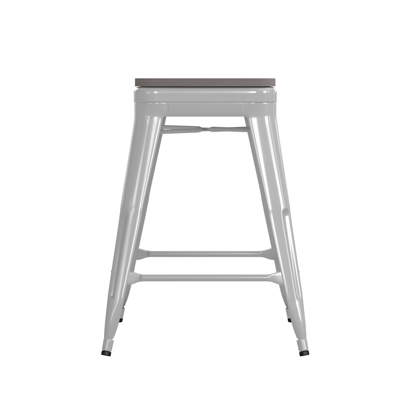 Indoor/Outdoor Backless Counter Stool with Poly Seat - White/Gray