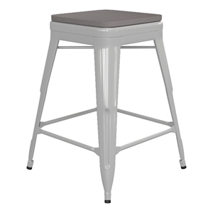 Indoor/Outdoor Backless Counter Stool with Poly Seat - White/Gray