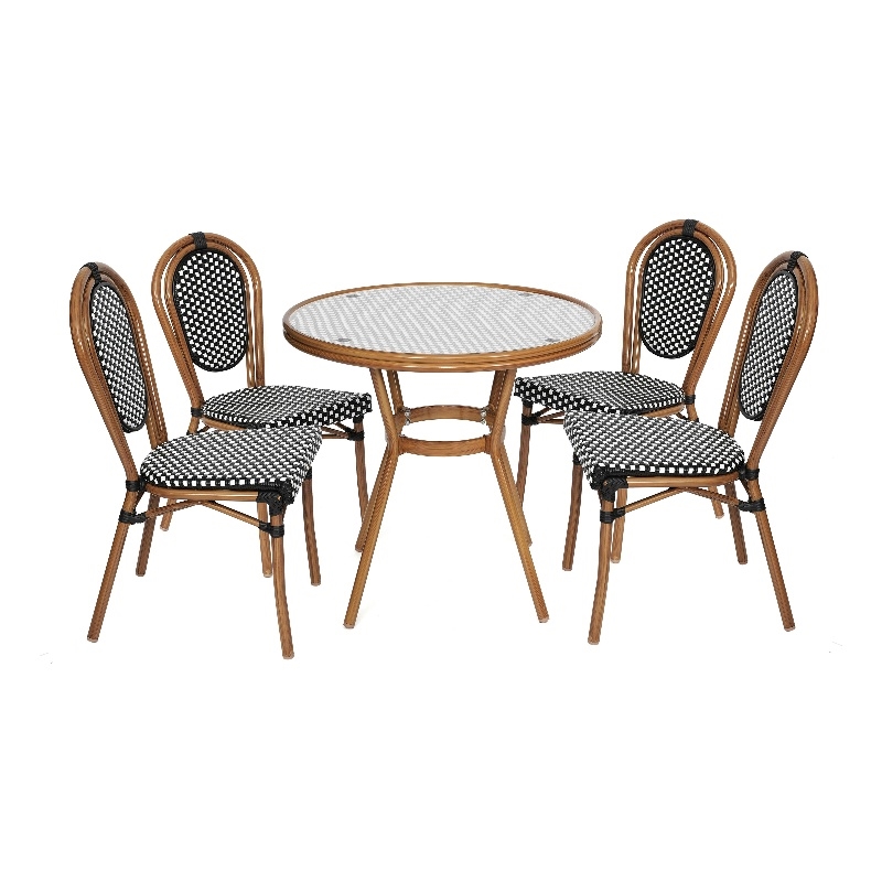 Indoor/Outdoor Commercial Bistro Set with Table and 4 Chairs in Blk/Wht
