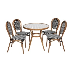 Indoor/Outdoor Commercial Bistro Set with Table and 4 Chairs in Blk/Wht