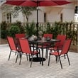 Commercial 7 Pc Outdoor Patio Dining Set with Glass Table and 6 Chairs - Red