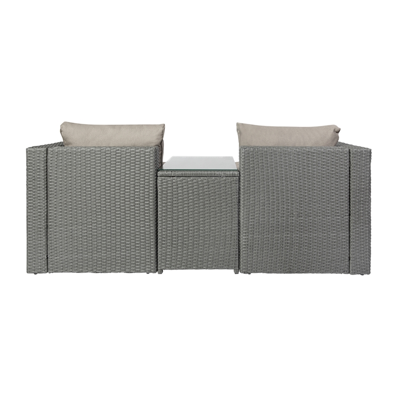 Indoor/Outdoor Modular Loveseat Sofa Set with Table and Ottomans in Gray/Gray
