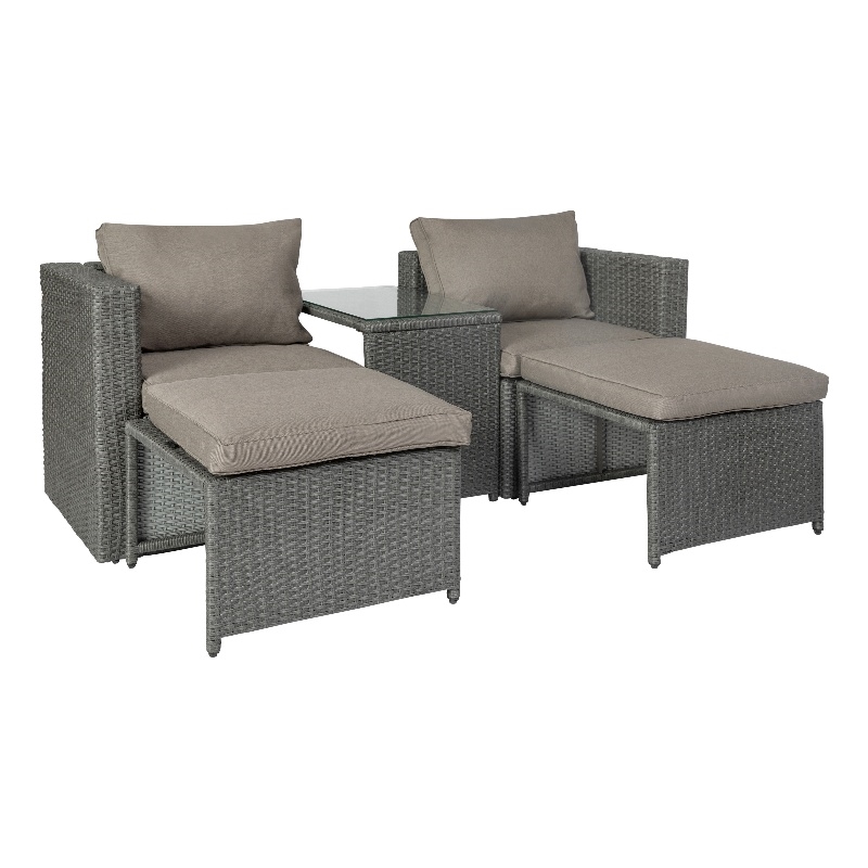 Indoor/Outdoor Modular Loveseat Sofa Set with Table and Ottomans in Gray/Gray