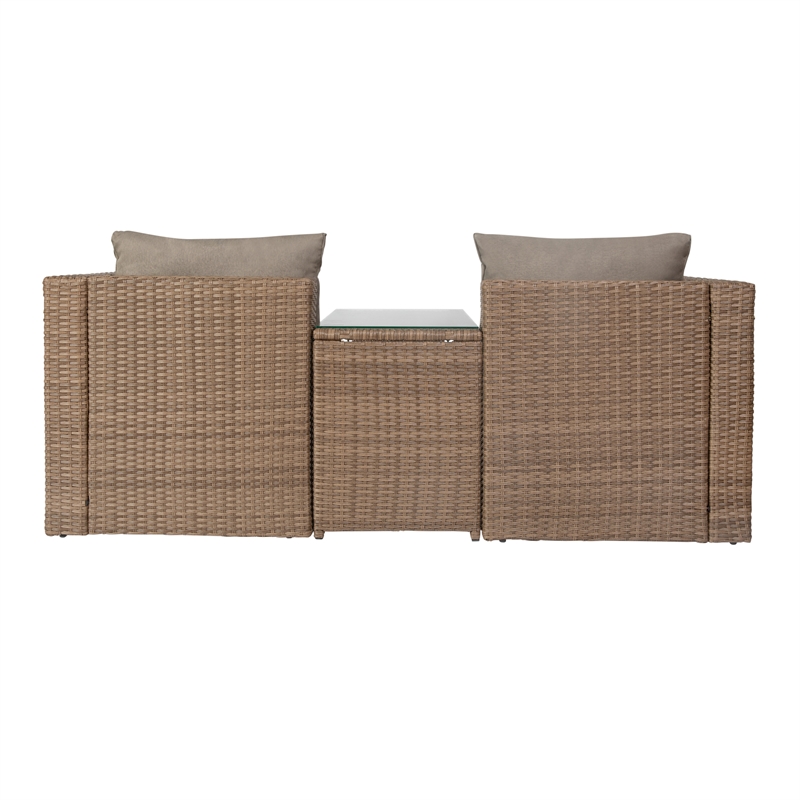 Indoor/Outdoor Modular Loveseat Sofa Set with Table and Ottomans in Gray/Natural