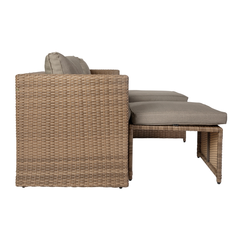 Indoor/Outdoor Modular Loveseat Sofa Set with Table and Ottomans in Gray/Natural